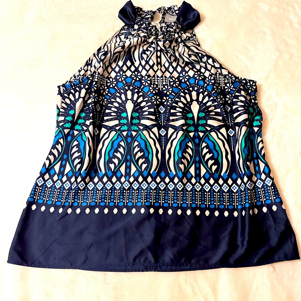 Wallis Navy, green, cream and light blue sleeveless top
